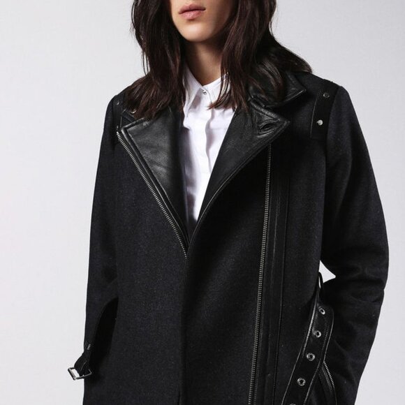 BNWT DIESEL SUELO  LEATHER WOOL JACKET TRENCH COAT SPRING SZ XXS - Picture 7 of 15